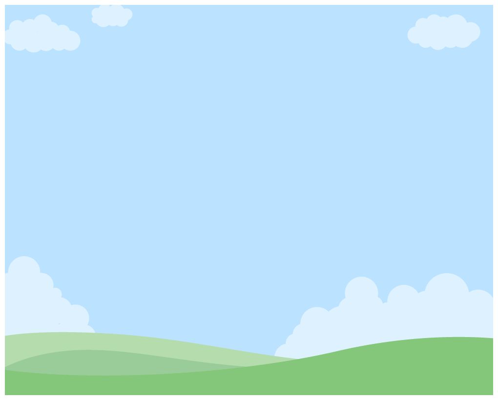 風景の背景 雲が浮かぶ青空と緑の草原の丘