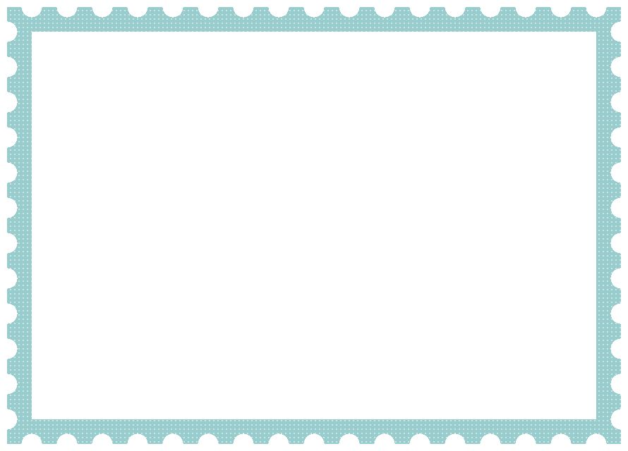 かわいい郵便切手風フレーム飾り枠 ドット柄 水色