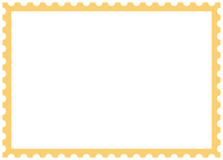 かわいい郵便切手風フレーム飾り枠 ドット柄 黄色